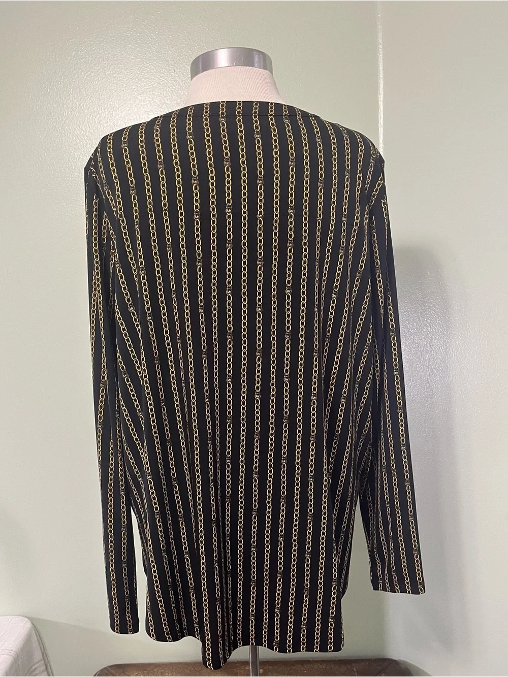 Michael Kors Black Long-Sleeve Tunic with Gold Chain Stripe XXL